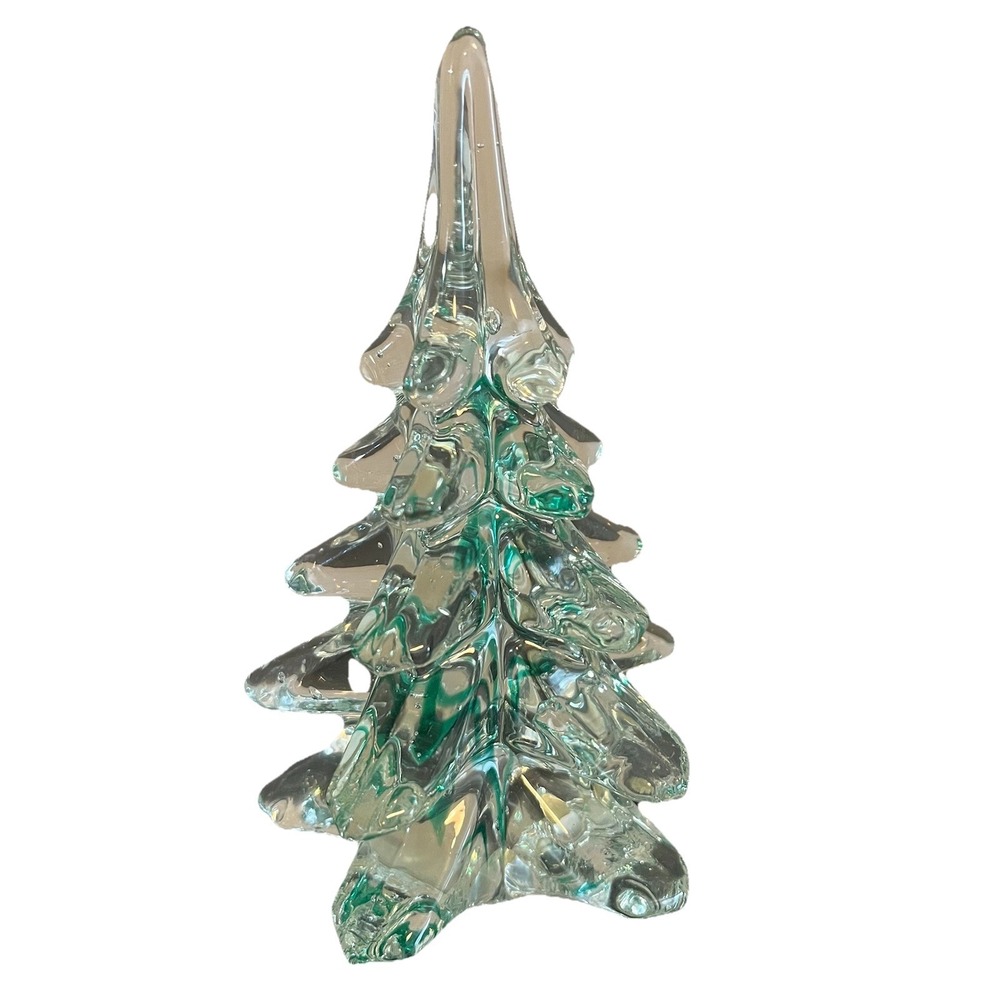 Vintage Crystal Christmas Tree Hand Made Holiday Decor Green Swirl Timeless